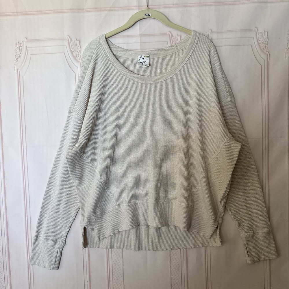 OFFLINE By Aerie Relaxed Waffle T-Shirt Beige Size M Thumbholes